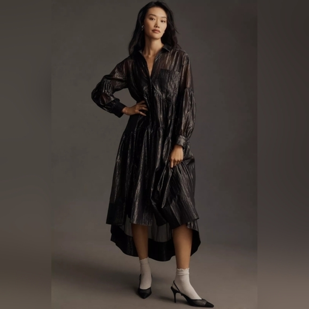 Pilcro Metallic Black High Low Dress